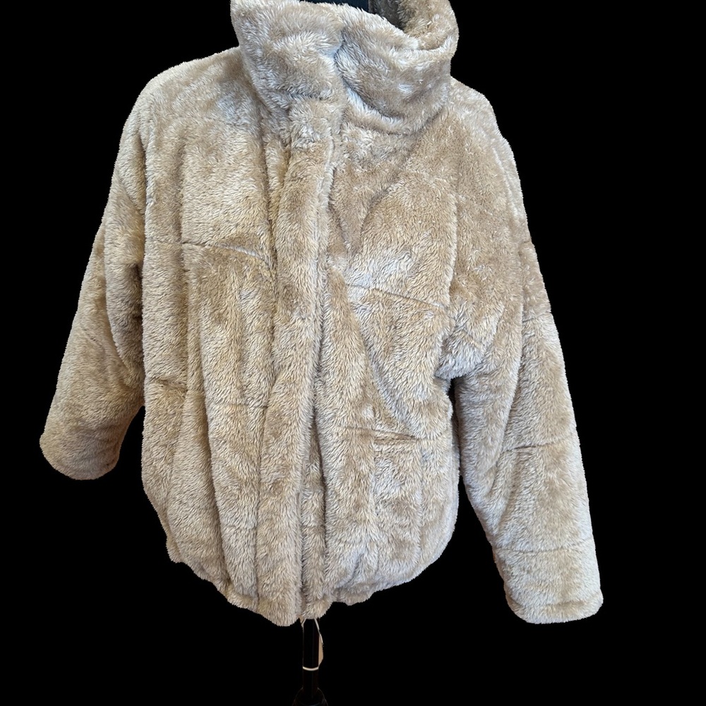 Forever 21 Tan Teddy Jacket with Oversized Fit and High Collar